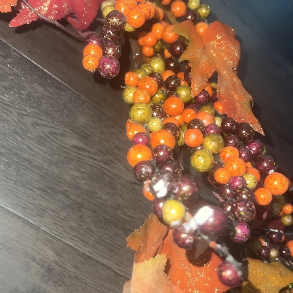 Fall garland with glitter berries and leaves